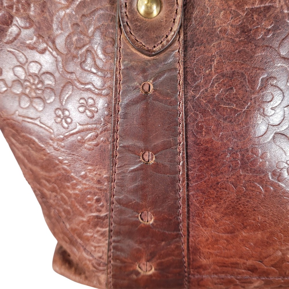 Diba True Floral Embossed Leather Large Shoulder Bag Brown Boho Tooled Tassel - Picture 10 of 16